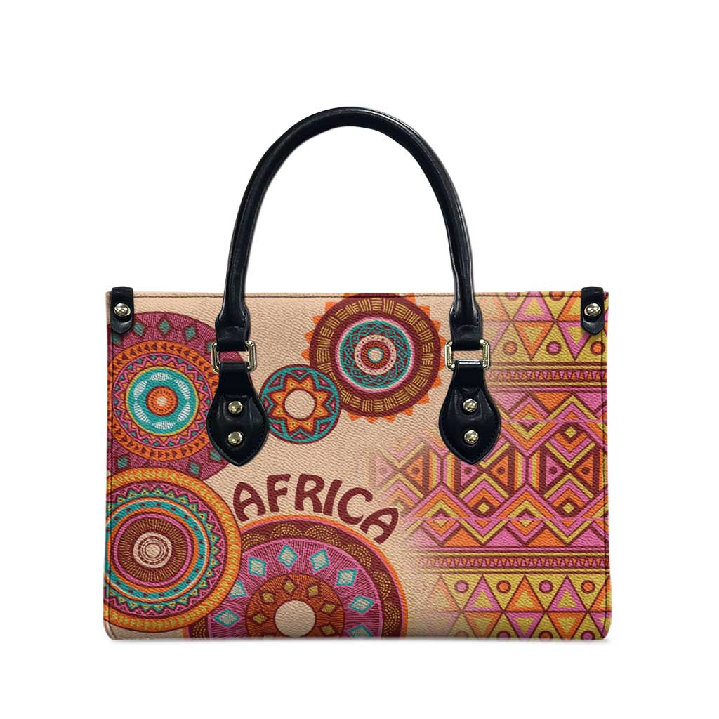 Africa Tribal Traditional Pattern Leather Bag Beige Motif