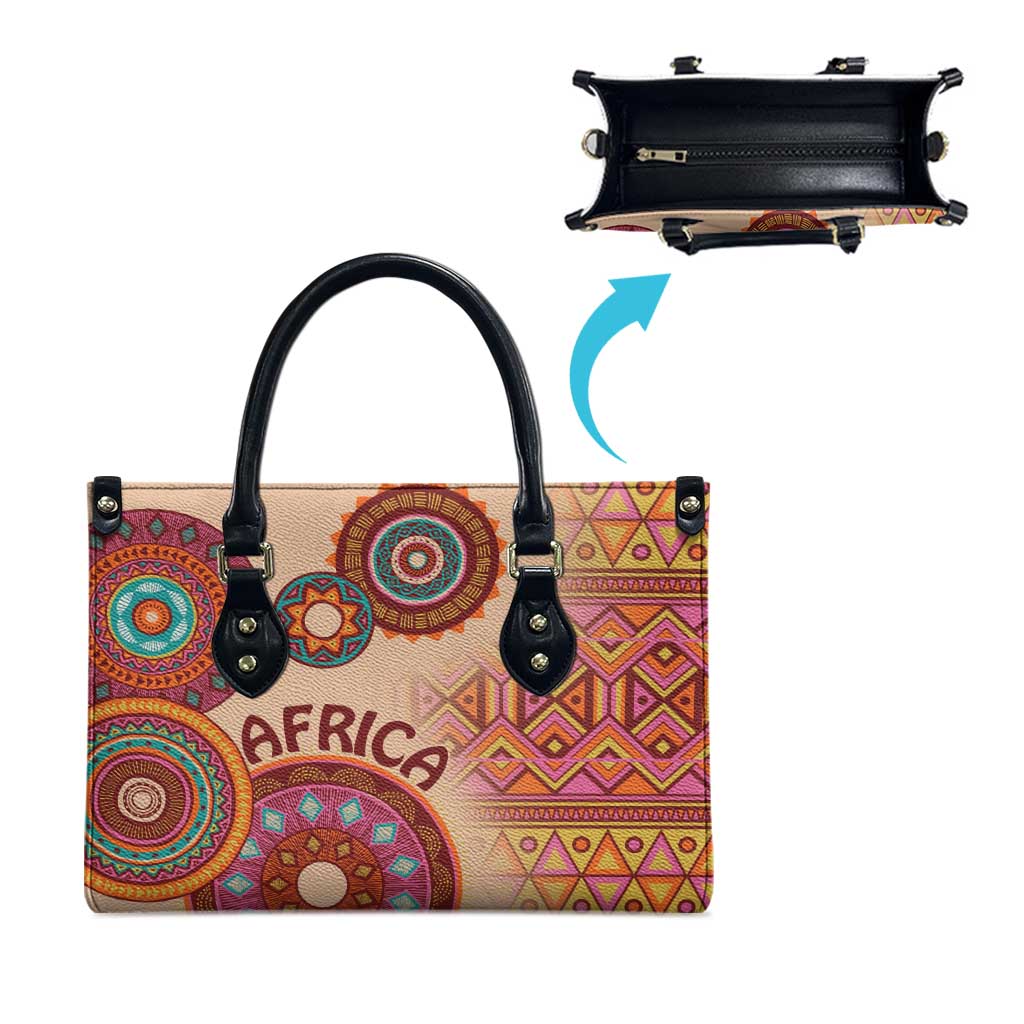 Africa Tribal Traditional Pattern Leather Bag Beige Motif