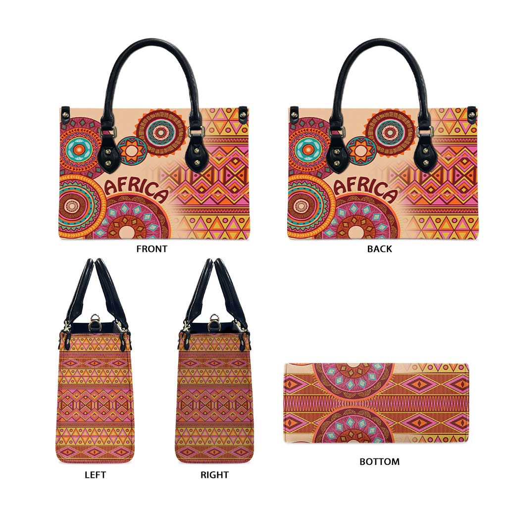 Africa Tribal Traditional Pattern Leather Bag Beige Motif