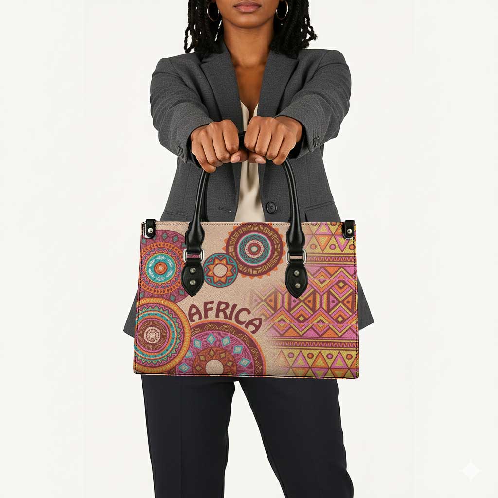 Africa Tribal Traditional Pattern Leather Bag Beige Motif