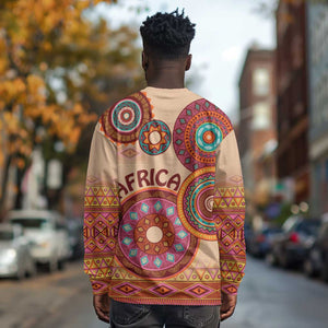 Afro Tribal Traditional Pattern Long Sleeve Shirt Beige Motif LT9