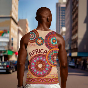 Afro Tribal Traditional Pattern Men Tank Top Beige Motif