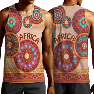 Afro Tribal Traditional Pattern Men Tank Top Beige Motif