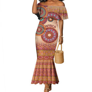 Afro Tribal Traditional Pattern Mermaid Dress Beige Motif