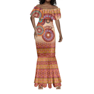 Afro Tribal Traditional Pattern Mermaid Dress Beige Motif