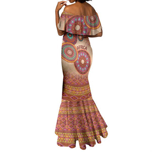 Afro Tribal Traditional Pattern Mermaid Dress Beige Motif