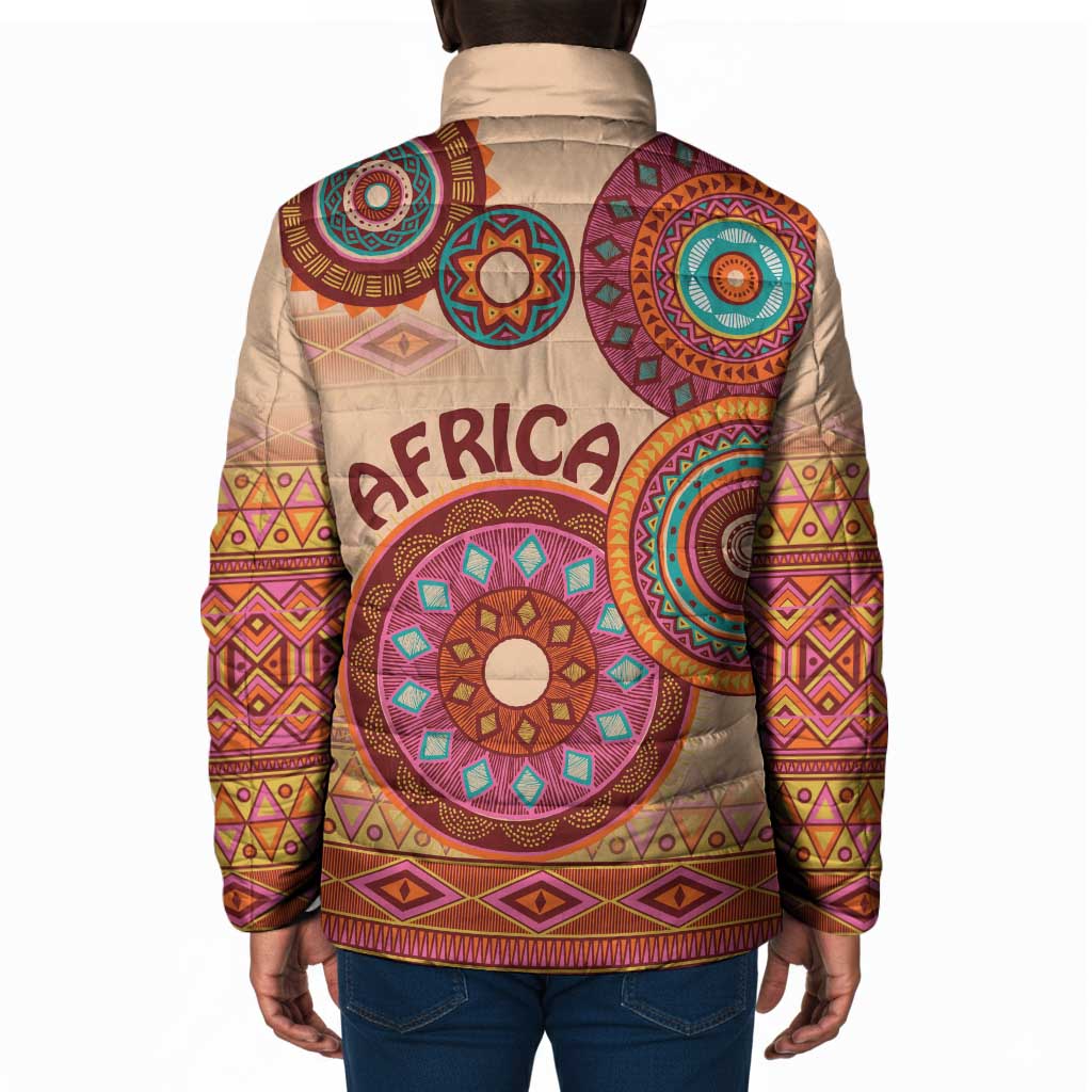 Africa Tribal Traditional Pattern Padded Jacket Beige Motif