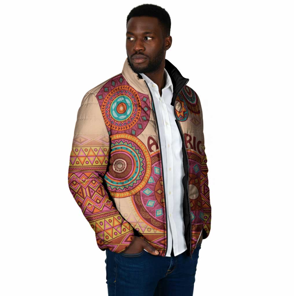 Africa Tribal Traditional Pattern Padded Jacket Beige Motif