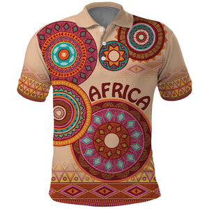 Afro Tribal Traditional Pattern Polo Shirt Beige Motif