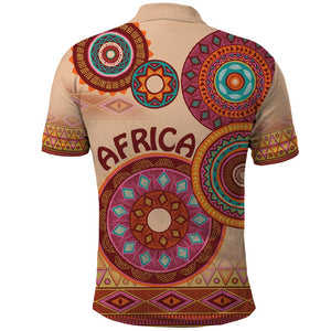 Afro Tribal Traditional Pattern Polo Shirt Beige Motif