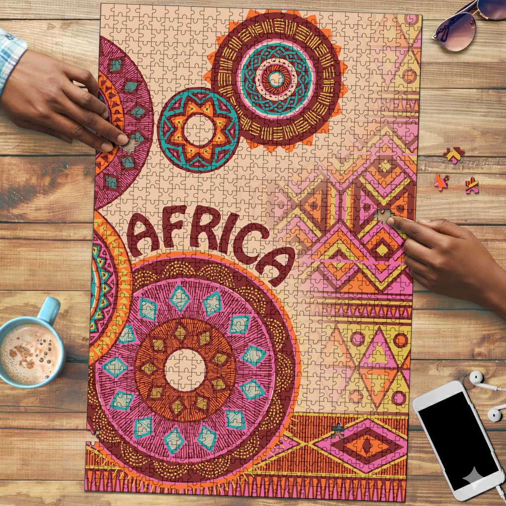 Africa Tribal Traditional Pattern Puzzle Beige Motif