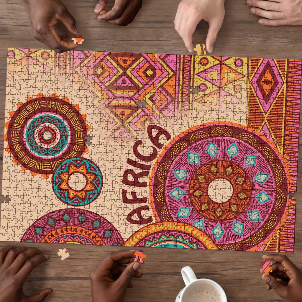 Africa Tribal Traditional Pattern Puzzle Beige Motif