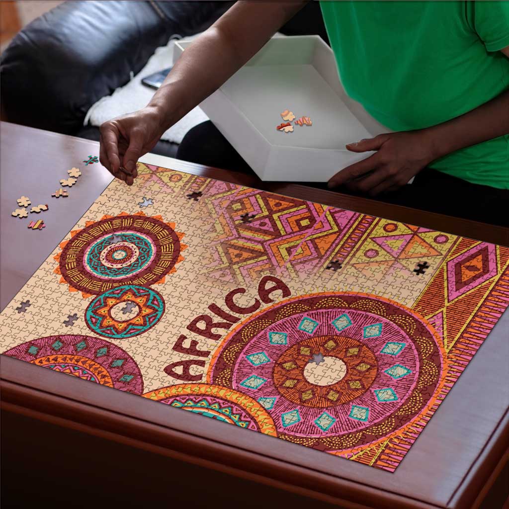 Africa Tribal Traditional Pattern Puzzle Beige Motif