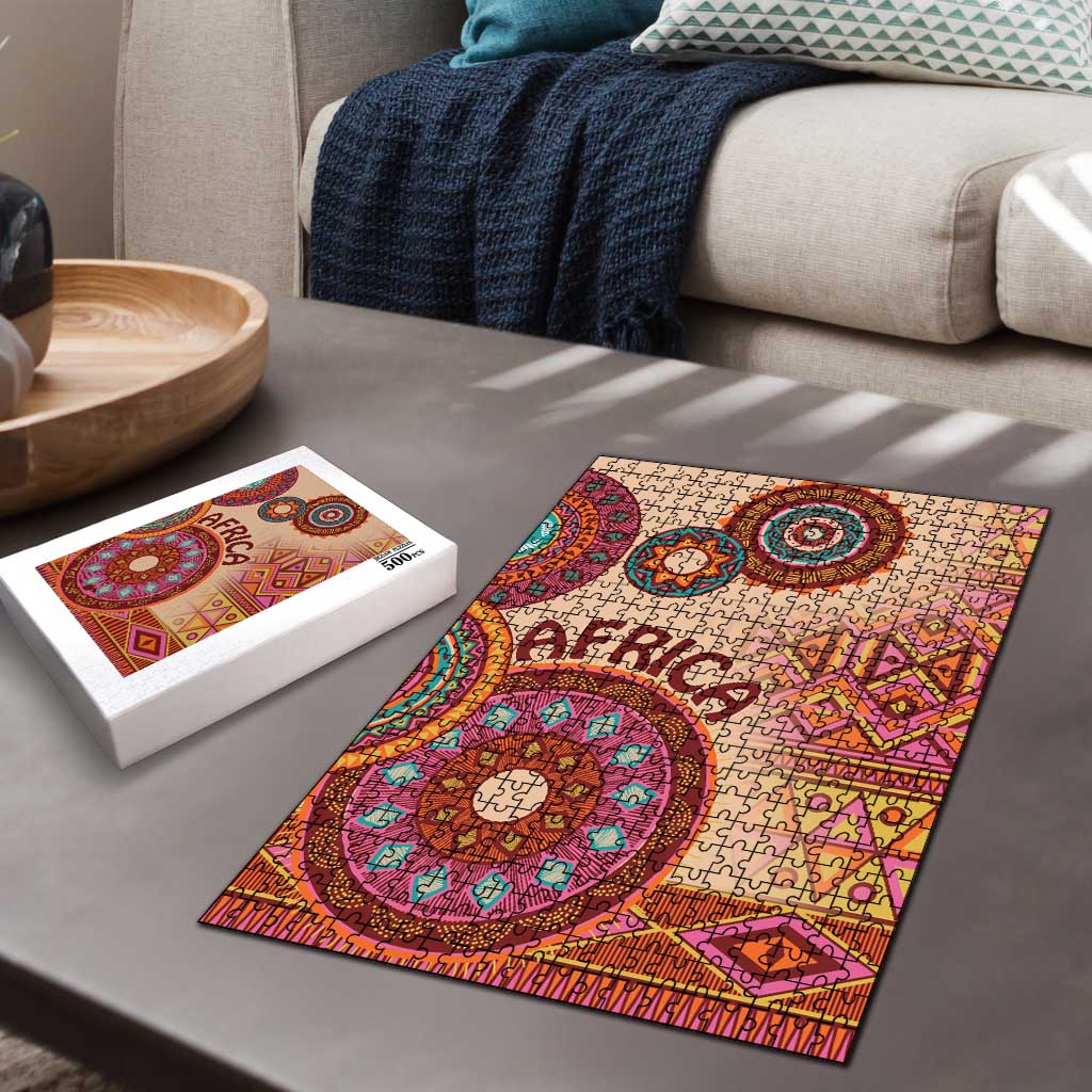 Africa Tribal Traditional Pattern Puzzle Beige Motif