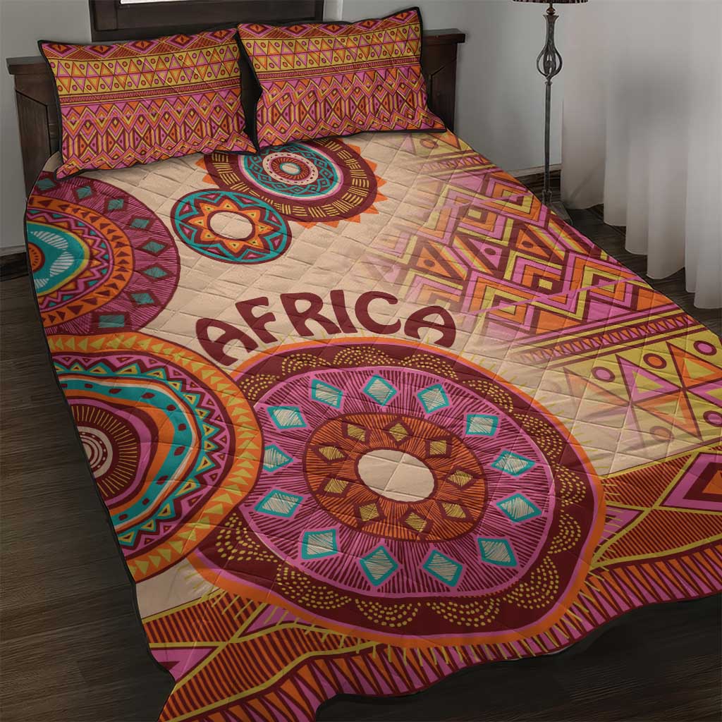 Afro Tribal Traditional Pattern Quilt Bed Set Beige Motif