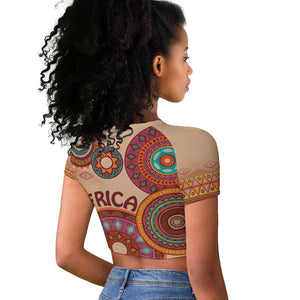 Afro Tribal Traditional Pattern Raglan Cropped T shirt Beige Motif