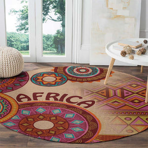 Afro Tribal Traditional Pattern Round Carpet Beige Motif