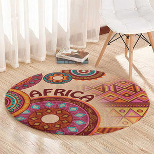 Afro Tribal Traditional Pattern Round Carpet Beige Motif