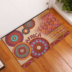 Afro Tribal Traditional Pattern Rubber Doormat Beige Motif