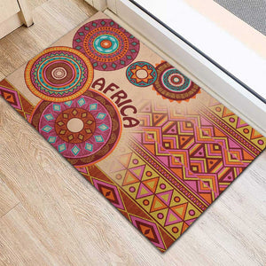 Afro Tribal Traditional Pattern Rubber Doormat Beige Motif