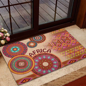 Afro Tribal Traditional Pattern Rubber Doormat Beige Motif