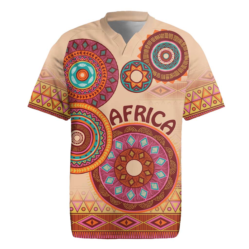 Afro Tribal Traditional Pattern Rugby Jersey Beige Motif