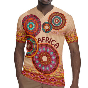 Afro Tribal Traditional Pattern Rugby Jersey Beige Motif