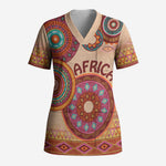Africa Tribal Traditional Pattern Scrub Top Beige Motif