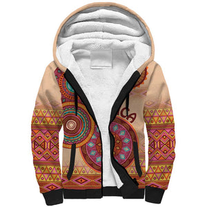 Afro Tribal Traditional Pattern Sherpa Hoodie Beige Motif