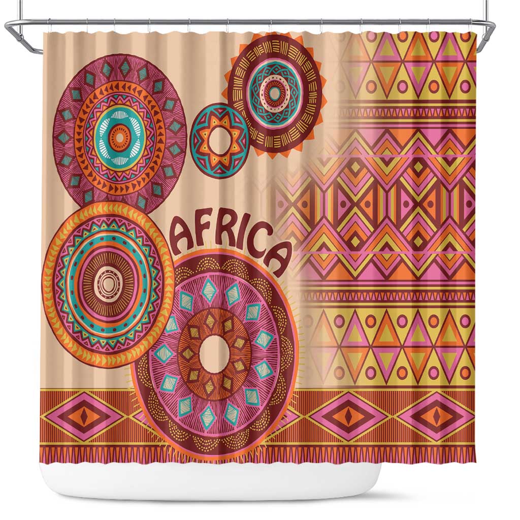 Afro Tribal Traditional Pattern Shower Curtain Beige Motif