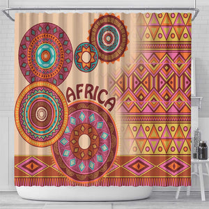 Afro Tribal Traditional Pattern Shower Curtain Beige Motif