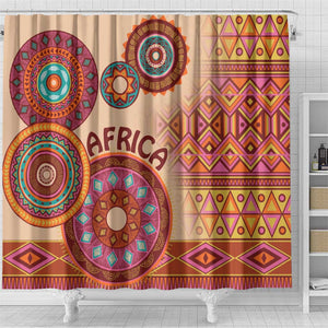 Afro Tribal Traditional Pattern Shower Curtain Beige Motif