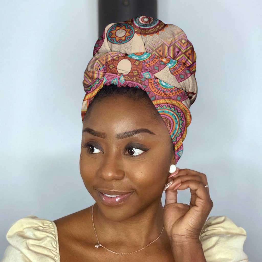 Africa Tribal Traditional Pattern Simple Headwrap Beige Motif