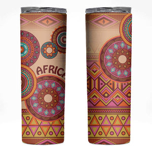 Afro Tribal Traditional Pattern Skinny Tumbler Beige Motif