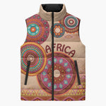 Africa Tribal Traditional Pattern Sleeveless Puffer Jacket Beige Motif