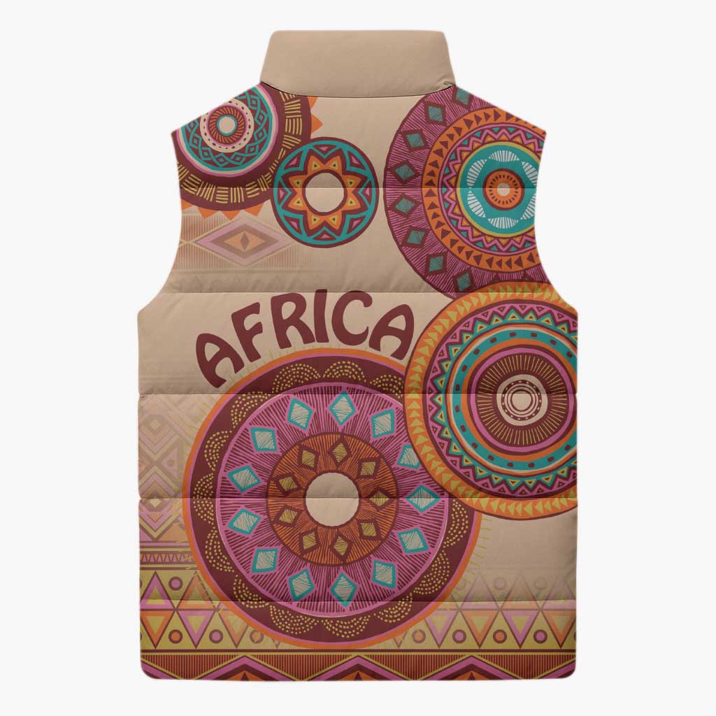 Africa Tribal Traditional Pattern Sleeveless Puffer Jacket Beige Motif