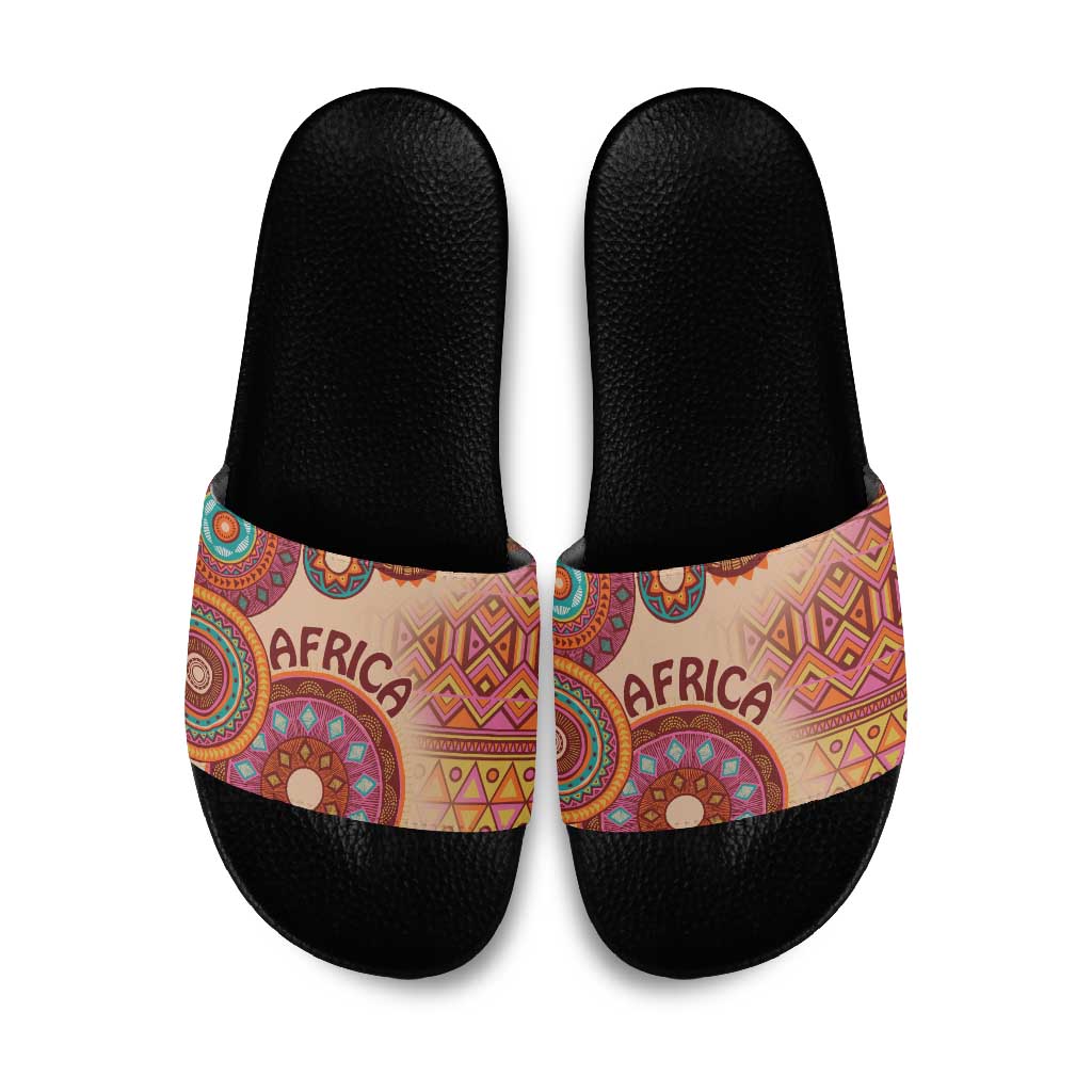 Africa Tribal Traditional Pattern Slide Sandals Beige Motif