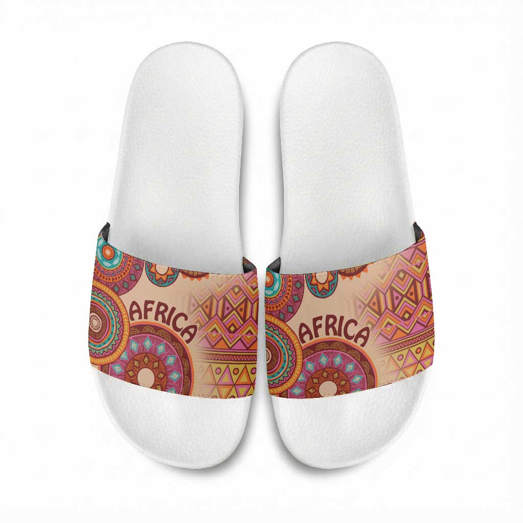 Africa Tribal Traditional Pattern Slide Sandals Beige Motif
