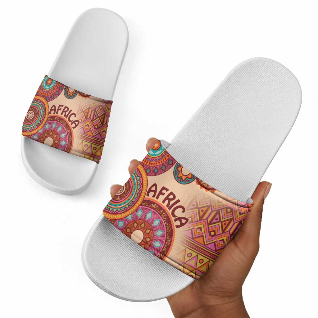 Africa Tribal Traditional Pattern Slide Sandals Beige Motif