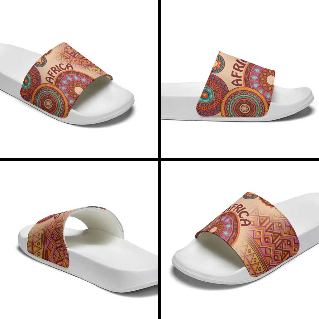 Africa Tribal Traditional Pattern Slide Sandals Beige Motif