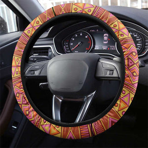 Afro Tribal Traditional Pattern Steering Wheel Cover Beige Motif