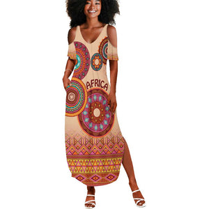 Afro Tribal Traditional Pattern Summer Maxi Dress Beige Motif