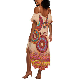 Afro Tribal Traditional Pattern Summer Maxi Dress Beige Motif