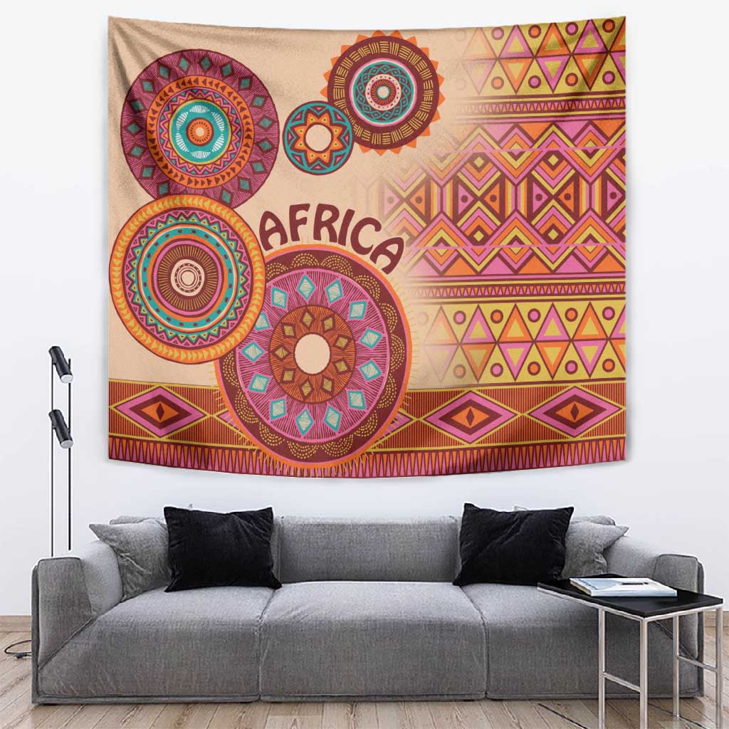 Afro Tribal Traditional Pattern Tapestry Beige Motif