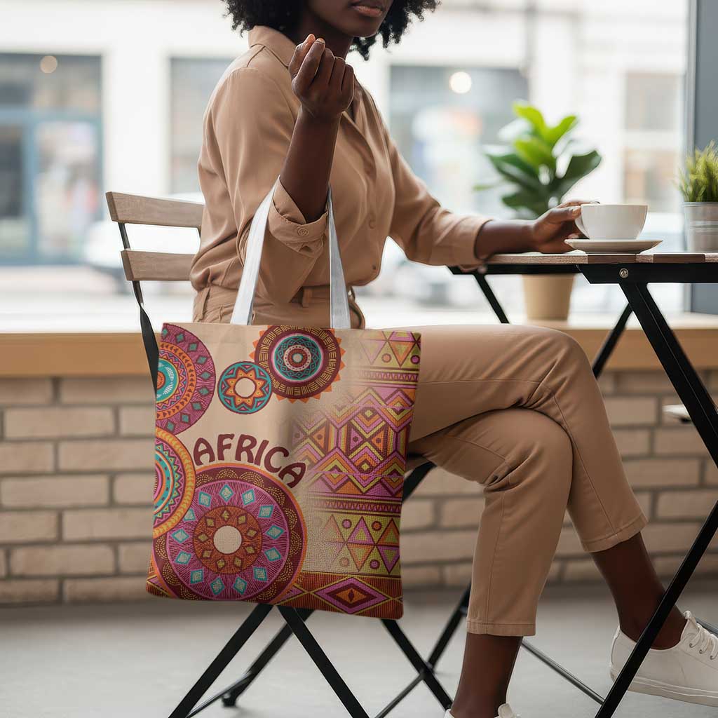 Africa Tribal Traditional Pattern Tote Bag Beige Motif
