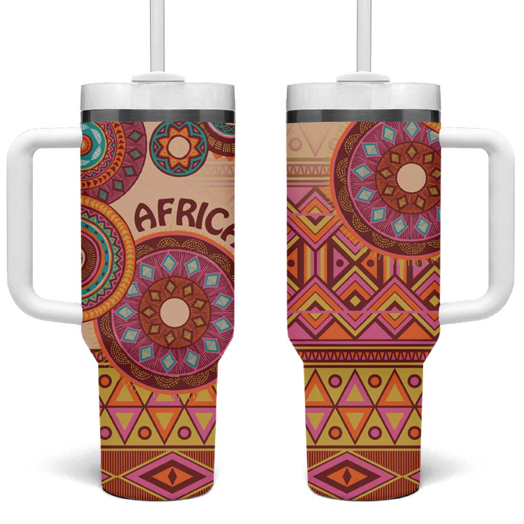 Afro Tribal Traditional Pattern Tumbler With Handle Beige Motif