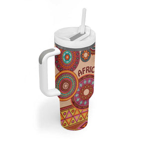 Afro Tribal Traditional Pattern Tumbler With Handle Beige Motif