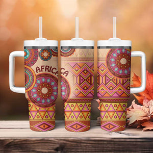 Afro Tribal Traditional Pattern Tumbler With Handle Beige Motif