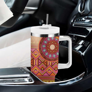 Afro Tribal Traditional Pattern Tumbler With Handle Beige Motif