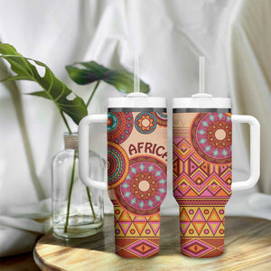 Afro Tribal Traditional Pattern Tumbler With Handle Beige Motif